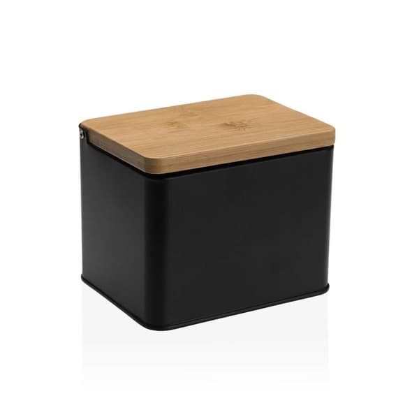 Saltkar med lock Versa Svart Metall Bambu 11 x 11 x 14 cm