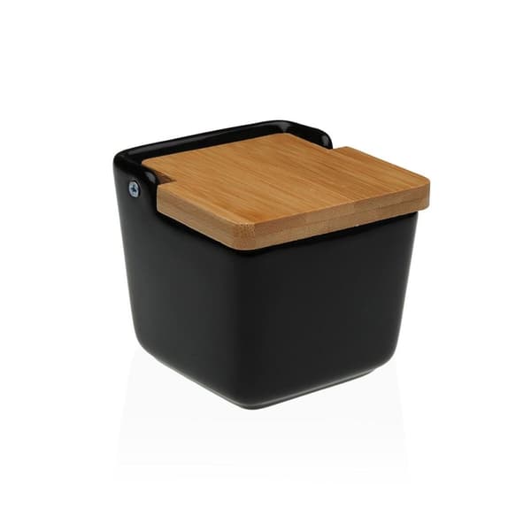 Saltkar med lock Versa Svart Keramik 8,8 x 8,5 x 8,8 cm