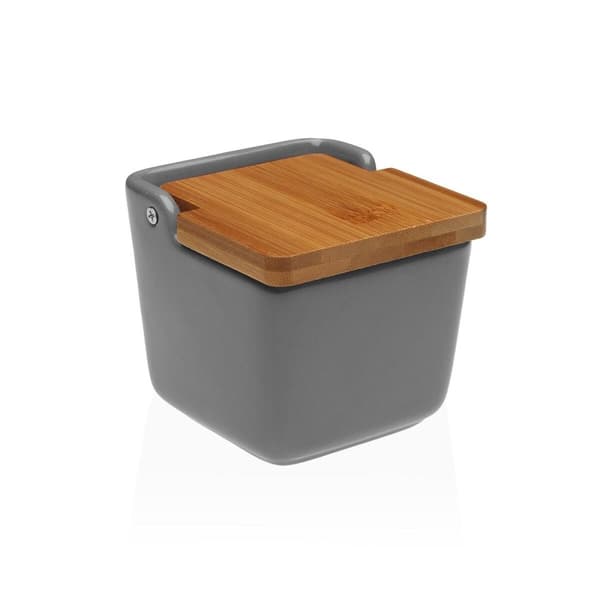 Saltkar med lock Versa Grå Keramik 8,8 x 8,5 x 8,8 cm