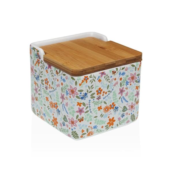 Saltkar med lock Versa Keramik Dolomite Virágok 12,2 x 11,5 x 12,2 cm