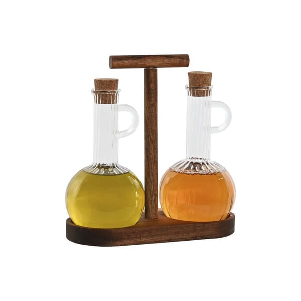 Olie og eddikesæt Home ESPRIT Natur Krystal Akacie 350 ml 20,4 x 9 x 21 cm