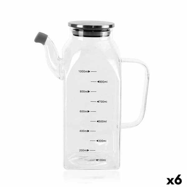 Flakon La Mediterránea Gennemsigtig Sølvfarvet Metal Borosilikatglas 1 L (6 enheder)