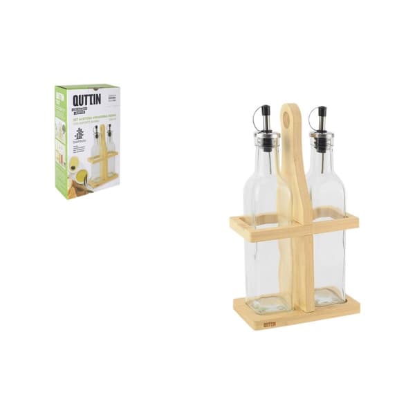 Sæt til krydderier Quttin Brun Gennemsigtig Glas Bambus 250 ml 2 Dele (12 enheder)