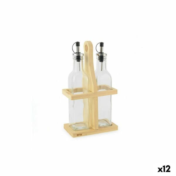 Sæt til krydderier Quttin Brun Gennemsigtig Glas Bambus 250 ml 2 Dele (12 enheder)