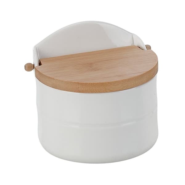 Kannellinen suolasirotin Home ESPRIT Valkoinen Luonnollinen Bambu Posliini 12 x 10 x 11 cm