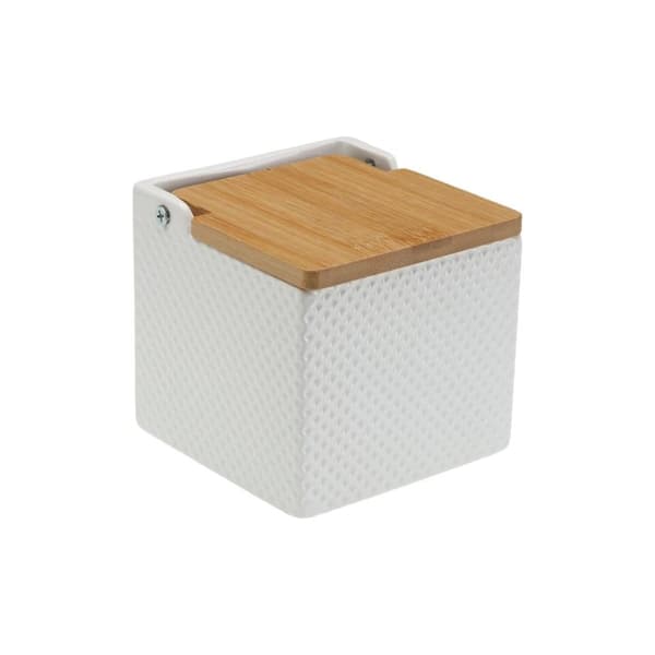 Saltkar med lock Versa Vit Keramik Bambu Dolomite 11 x 11 x 11 cm