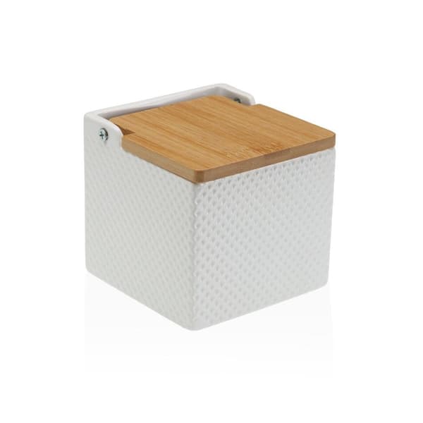 Saltkar med lock Versa Vit Keramik Bambu Dolomite 11 x 11 x 11 cm