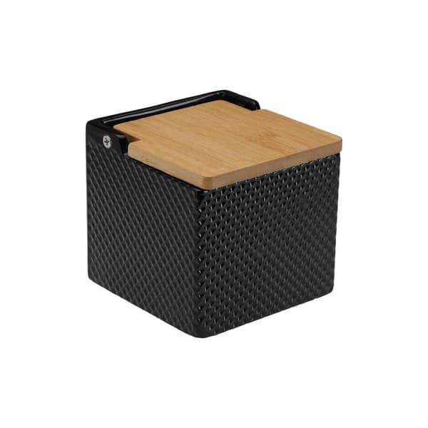 Saltkar med lock Versa Svart Keramik Bambu Dolomite 11 x 11 x 11 cm