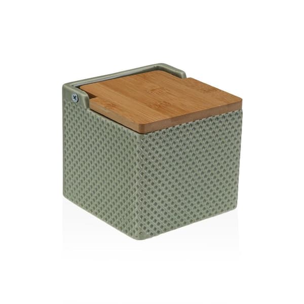 Saltkar med lock Versa Grön Keramik Bambu Dolomite 11 x 11 x 11 cm