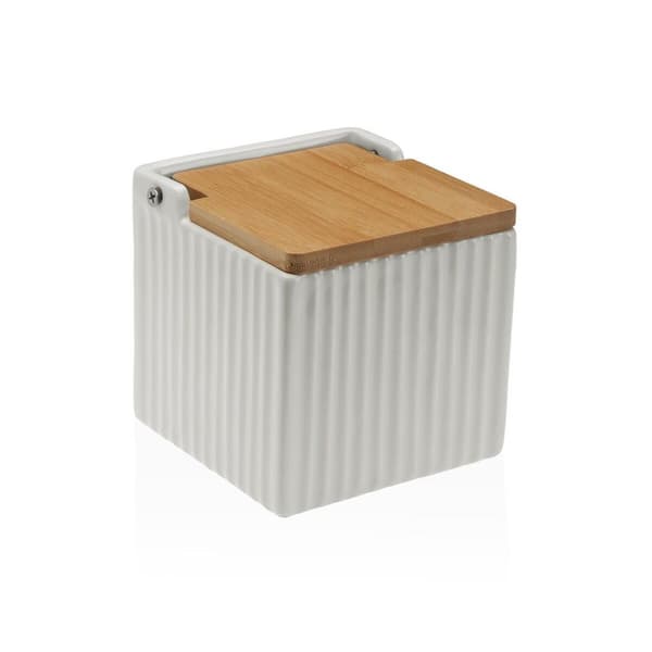 Saltbøsse med låg Versa Hvid Keramik Bambus Dolomite 11 x 11 x 11 cm