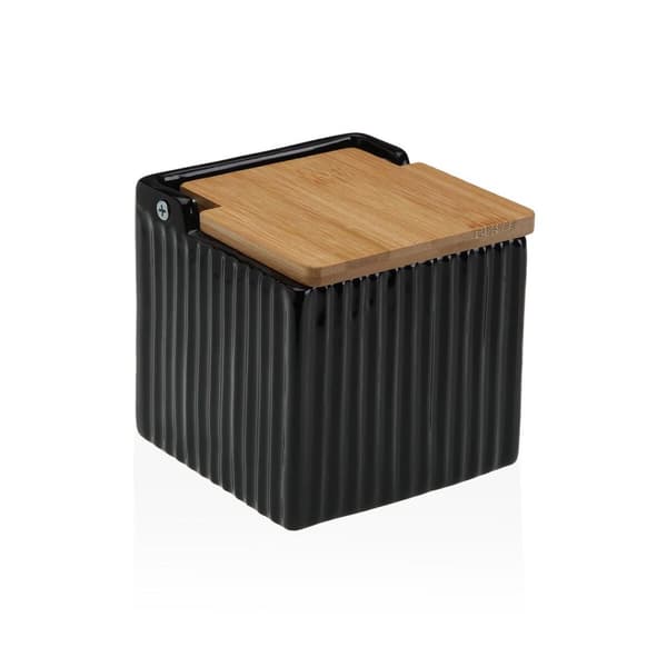 Saltbøsse med låg Versa Sort Keramik Bambus Dolomite 11 x 11 x 11 cm