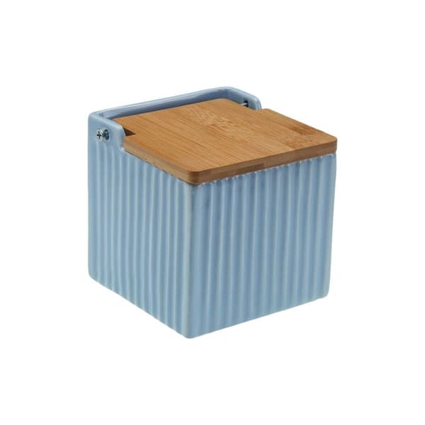 Saltkar med lock Versa Blå Keramik Bambu Dolomite 11 x 11 x 11 cm