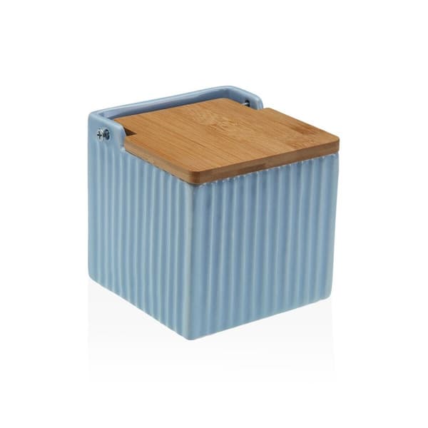 Saltkar med lock Versa Blå Keramik Bambu Dolomite 11 x 11 x 11 cm