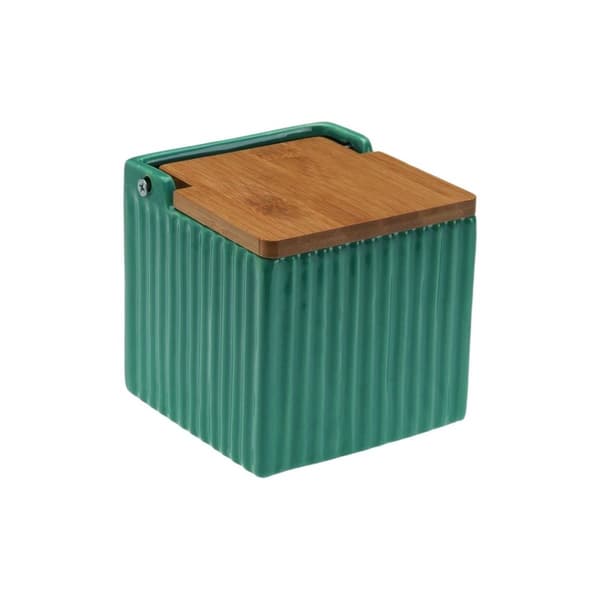 Saltbøsse med Lokk Versa Grønn Keramikk Bambus Dolomite 11 x 11 x 11 cm