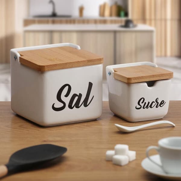 Saltkar med lock Versa Sal Vit Keramik 12,2 x 11,5 x 12,2 cm