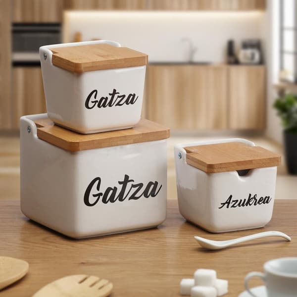Saltkar med lock Versa GATZA Vit Keramik 12,2 x 11,5 x 12,2 cm