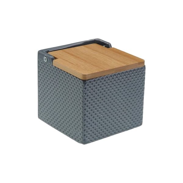 Saltbøsse med låg Versa Grå Keramik Bambus Dolomite 11 x 11 x 11 cm