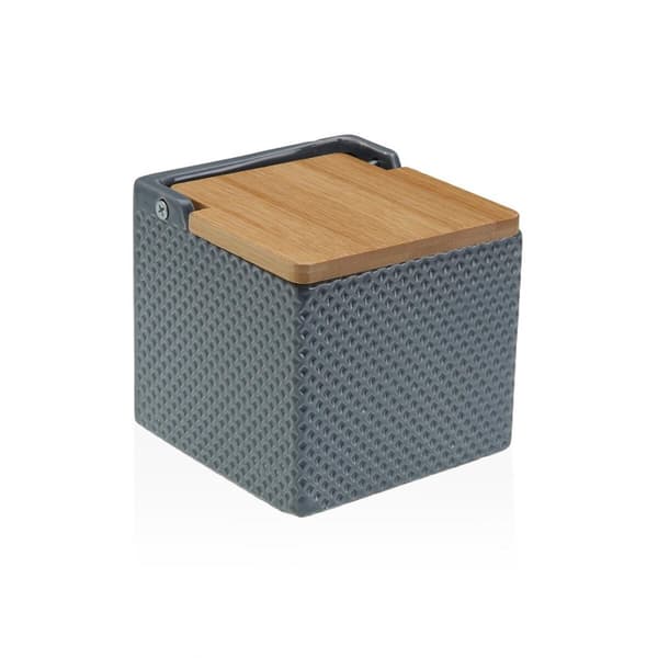 Saltbøsse med låg Versa Grå Keramik Bambus Dolomite 11 x 11 x 11 cm