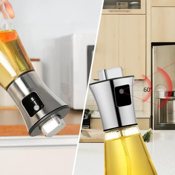 Lollanda Oljesprayflaska 200 ml i Rostfritt Stål och Glas, Konisk Design för Matlagning, Grill och Bakning