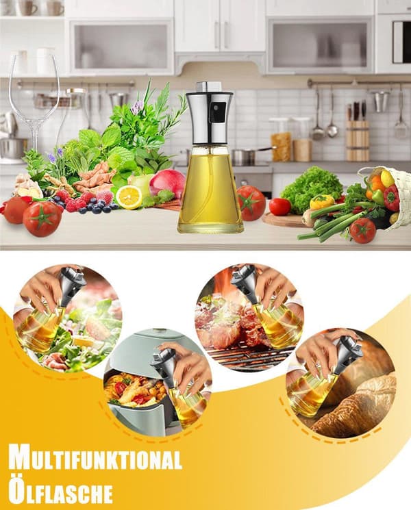 Lollanda Oljesprayflaska 200 ml i Rostfritt Stål och Glas, Konisk Design för Matlagning, Grill och Bakning