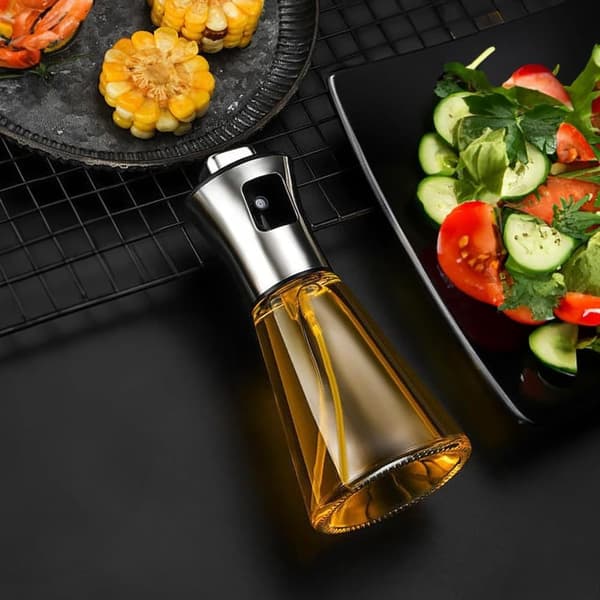 Lollanda Oljesprayflaska 200 ml i Rostfritt Stål och Glas, Konisk Design för Matlagning, Grill och Bakning