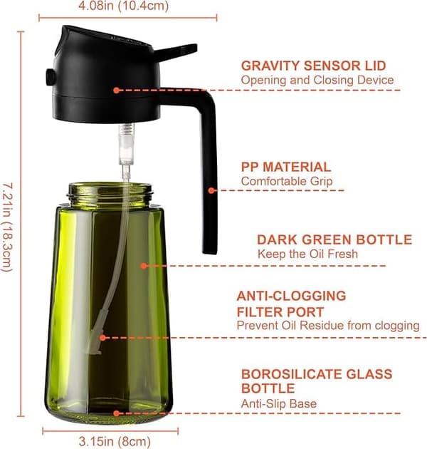 2-i-1 – 470 ml olie- og eddikesprayflaske, perfekt til madlavning, Airfryer og salat