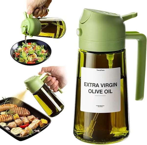2-i-1 – 470 ml olie- og eddikesprayflaske, perfekt til madlavning, Airfryer og salat Grøn