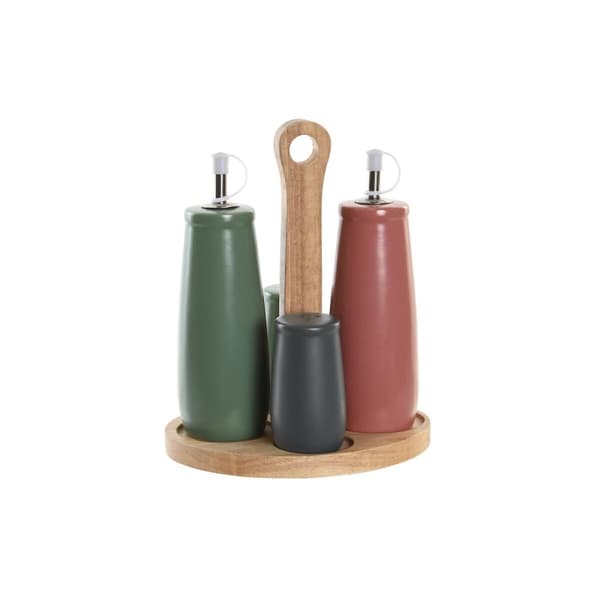 Sæt til krydderier DKD Home Decor 19 x 16 x 22,5 cm Natur Pink Gummitræ Hvid Grøn Stentøj