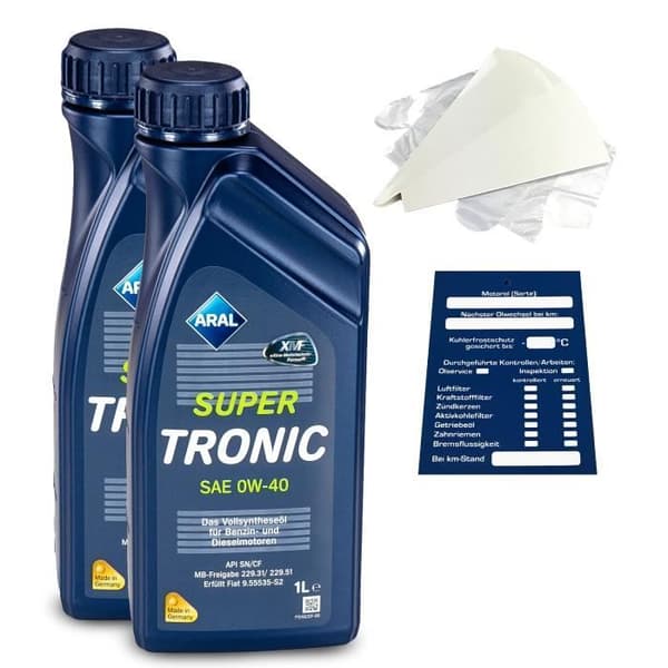 2 liter original ARAL Super Tronic 0W40 motorolja, tratt medföljer + släp