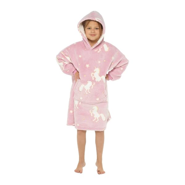 Follow That Dream Childrens/Kids Glow In The Dark Unicorn Hooded Blanket Pink One Size