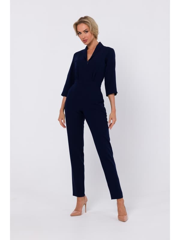 M751 Jumpsuit med sjalkrave - marineblå størrelse - XL