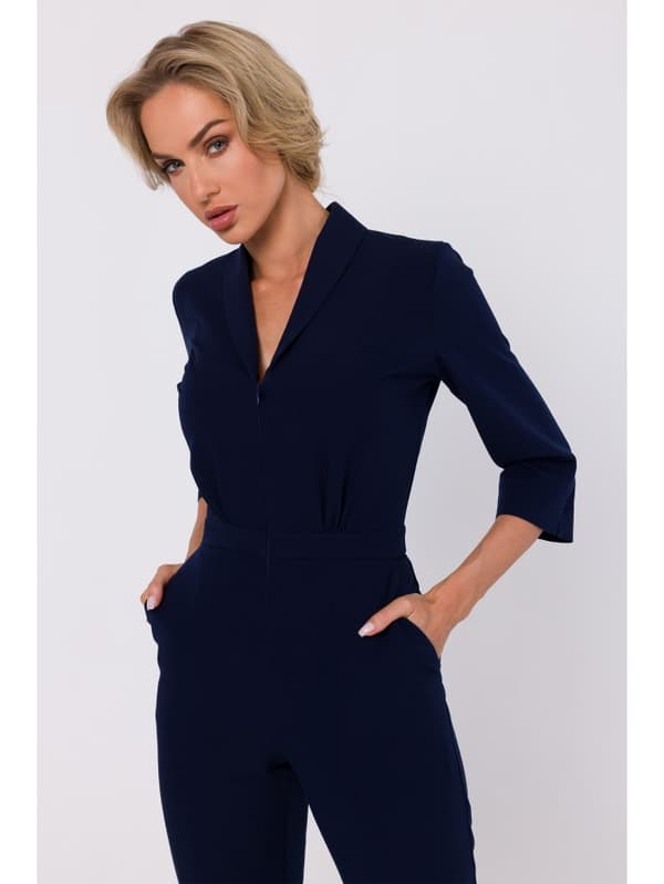 M751 Jumpsuit med sjalkrave - marineblå størrelse - XL