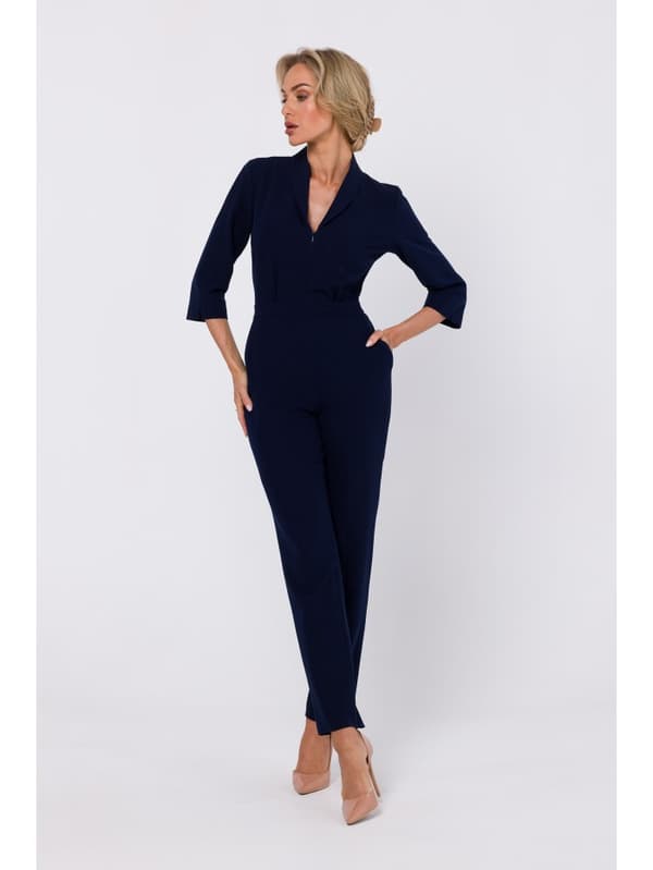 M751 Jumpsuit med sjalkrave - marineblå størrelse - XL