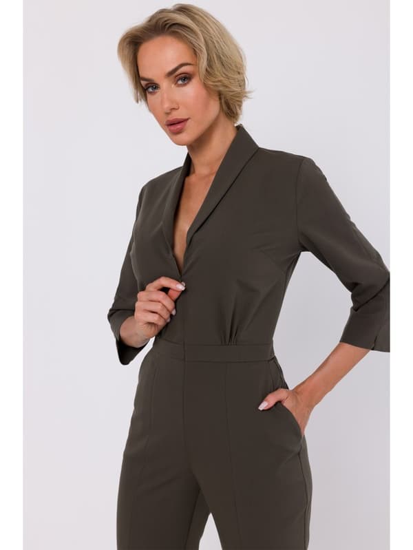 M751 Jumpsuit med sjalkrave - khaki størrelse - L