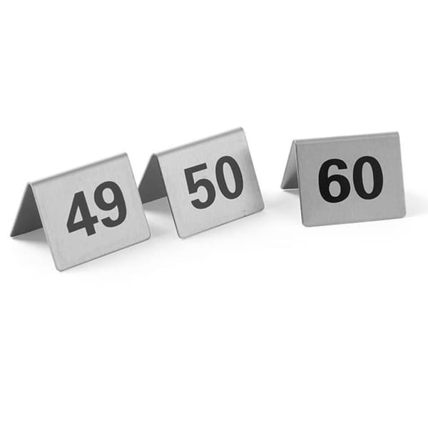 Tietokilpi PÖYTÄNUMERO 49-60 ruostumaton teräs, sarja 12 kpl. - Hendi 663882