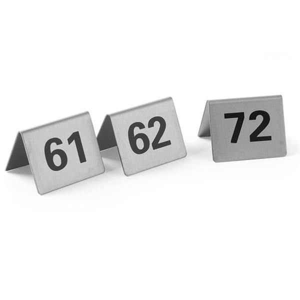 Informationsskilt TABELNUMMER 61-72 rustfrit stål, sæt med 12 stk. - Hendi 663899