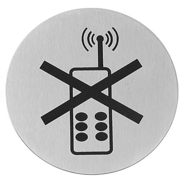 Selvklæbende informationsskilt INGEN BRUG AF TELEFON, rustfrit stål, dia. 75 mm - Hendi 663653
