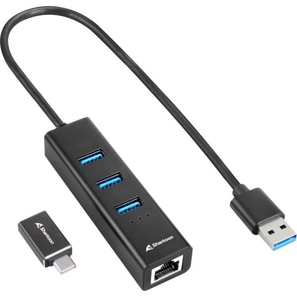 USB-hubb - SHARKOON - - 3 portar - USB 3.2 Gen 1 - Aluminium