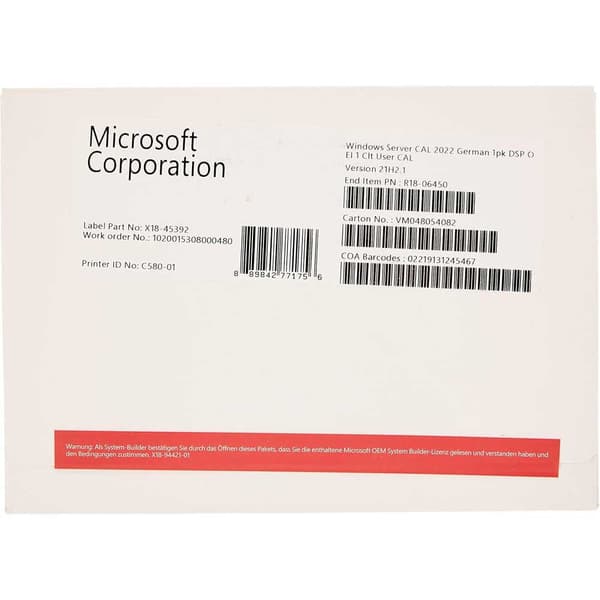 Microsoft Ms Sb Windows Server 2022 1 User Cal De Operativsystem