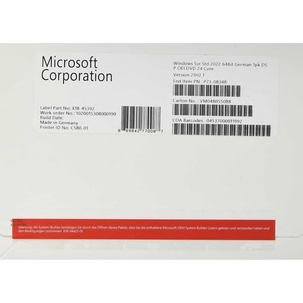Microsoft Ms Sb Windows Server 2022 Std. X64 24core De Operativsystem
