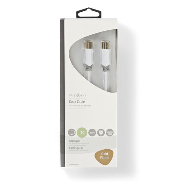 Nedis Coax Cable | IEC (Coax) Han | IEC (Coax) Hun | Gull belagt | 100 dB | 75 Ohm | Dobbelt skjermet | 5.00 m | Rund | PVC | Hvit | Boks