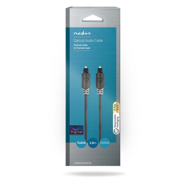 Nedis Optisk lydkabel | TosLink Male | TosLink Male | 2.00 m | Runde | PVC | Antracit | Box