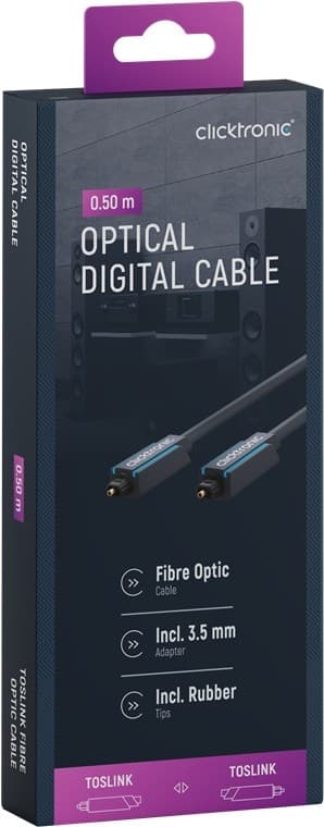 ClickTronic Toslink-kabel Premium-kabel | 1x Toslink-kontakt 1x Toslink-kontakt 1x Toslink-kontakt | 0,5 m | Polymerfiberoptisk kabel