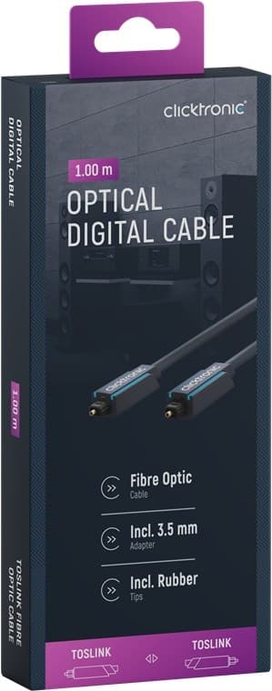 ClickTronic Toslink-kabel Premium-kabel | 1x Toslink-kontakt 1x Toslink-kontakt 1x Toslink-kontakt | 1,0 m | Polymerfiberoptisk kabel