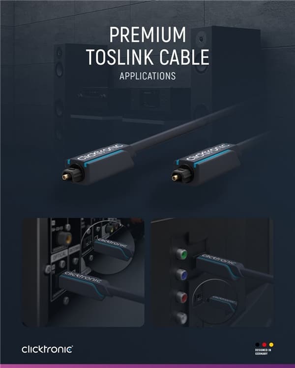 ClickTronic Toslink-kabel Premium-kabel | 1x Toslink-kontakt 1x Toslink-kontakt 1x Toslink-kontakt | 1,0 m | Polymerfiberoptisk kabel