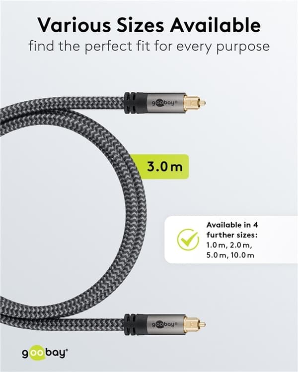 Goobay TOSLINK-kabel, 3 m, Sharkskin Grey Toslink-hanstik > Toslink-hanstik
