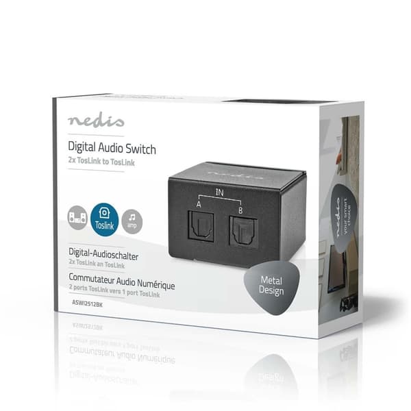 Nedis Digital Audio Switch | Tvåvägs | Anslutningsingång: DC Ström / 2x TosLink | Anslutningsutgång: TosLink Hona | Instruktionsbok / Omkopplare | Met