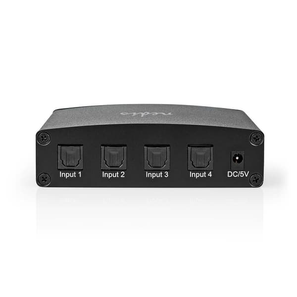 Nedis Digital Audio Switch | 4-vägs | Anslutningsingång: DC Ström / 4x TosLink | Anslutningsutgång: TosLink Hona | Fjärrkontroll / Instruktionsbok / K