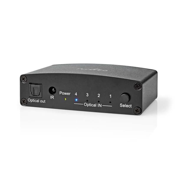 Nedis Digital Audio Switch | 4-vägs | Anslutningsingång: DC Ström / 4x TosLink | Anslutningsutgång: TosLink Hona | Fjärrkontroll / Instruktionsbok / K