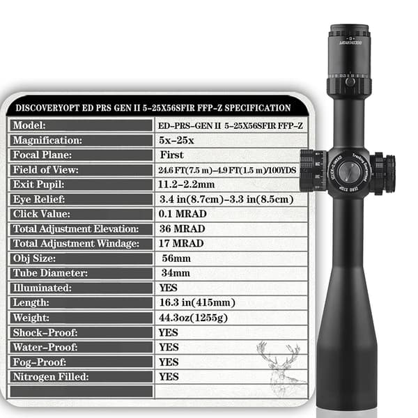 Riflesikte, 34 mm rördiameter, belyst riktmedel, första fokalplanet,Hög 20mm